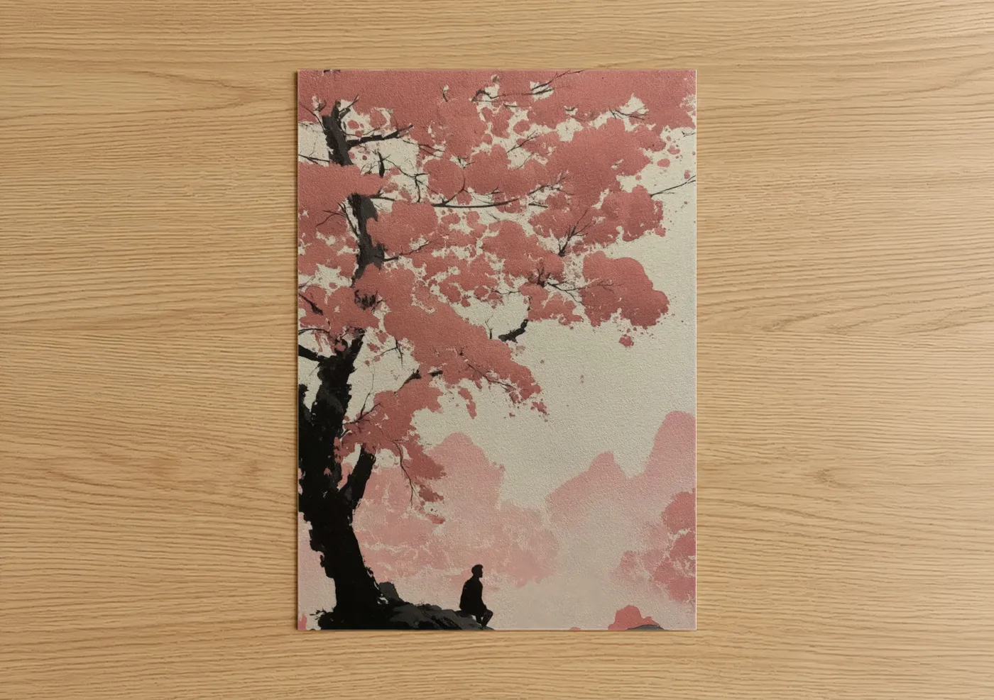 Crimson Cherry Blossom Tree Watercolor Wall Art