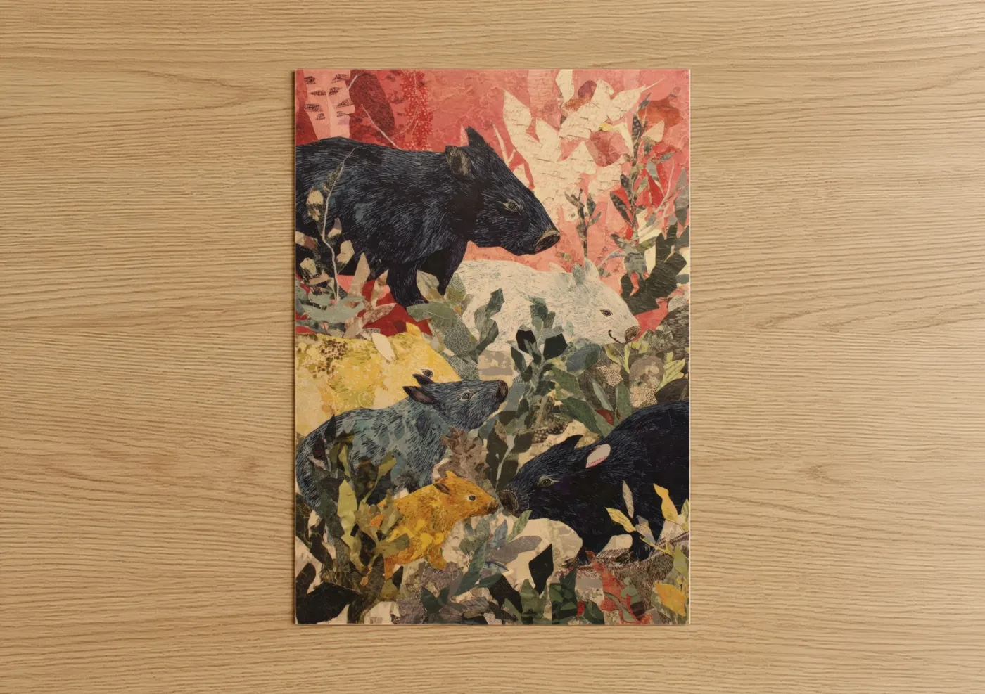 Wombat Family Botanical Mixed Media Wall Art