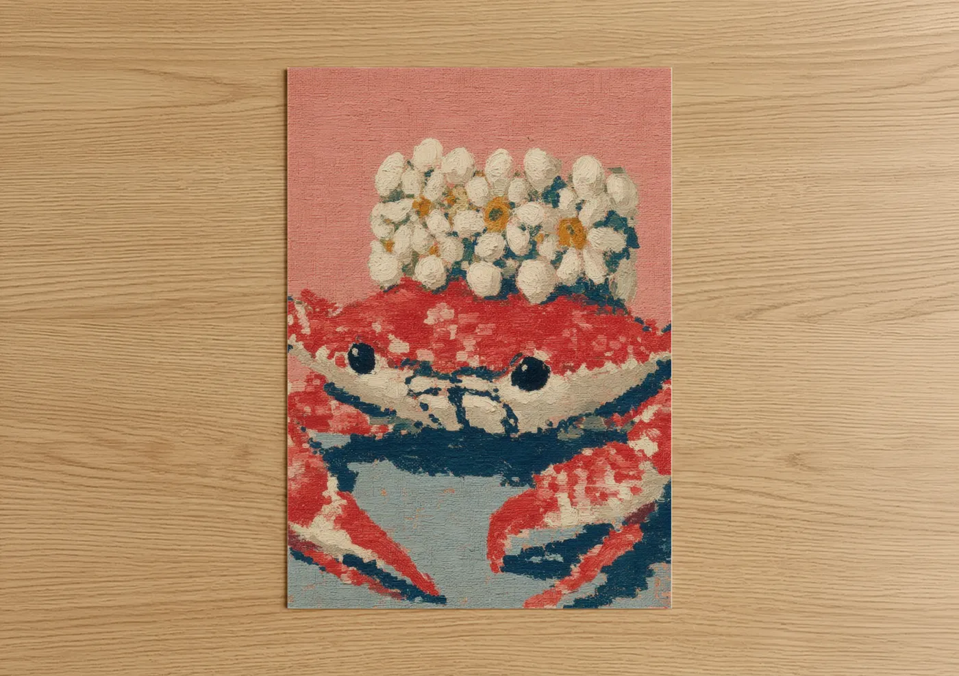 Coral Crab with White Flowers Wall Art