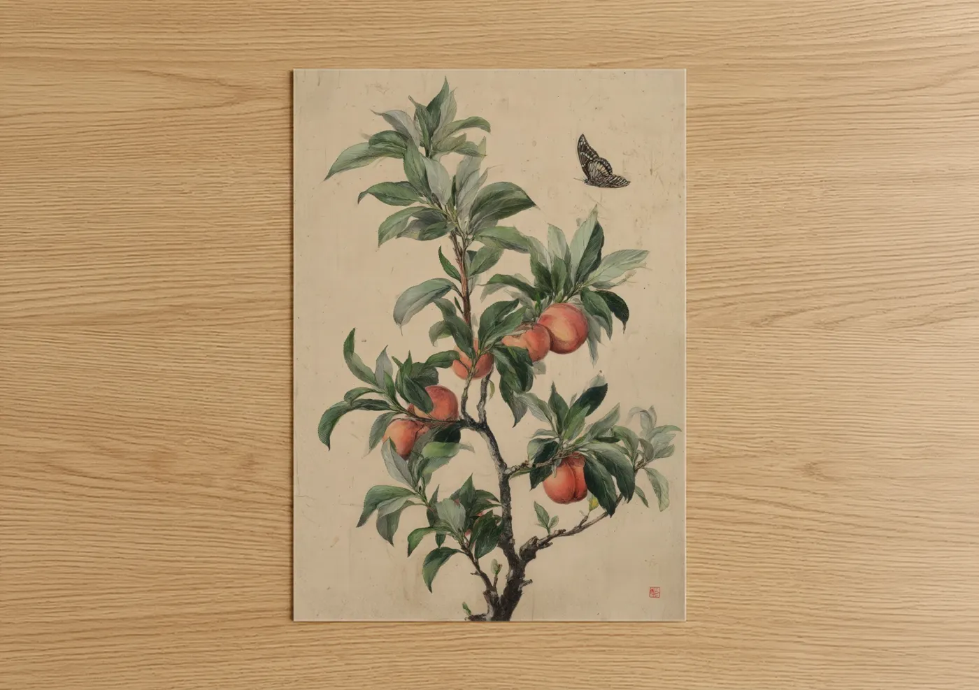 Peach Branch Botanical Watercolor Wall Art