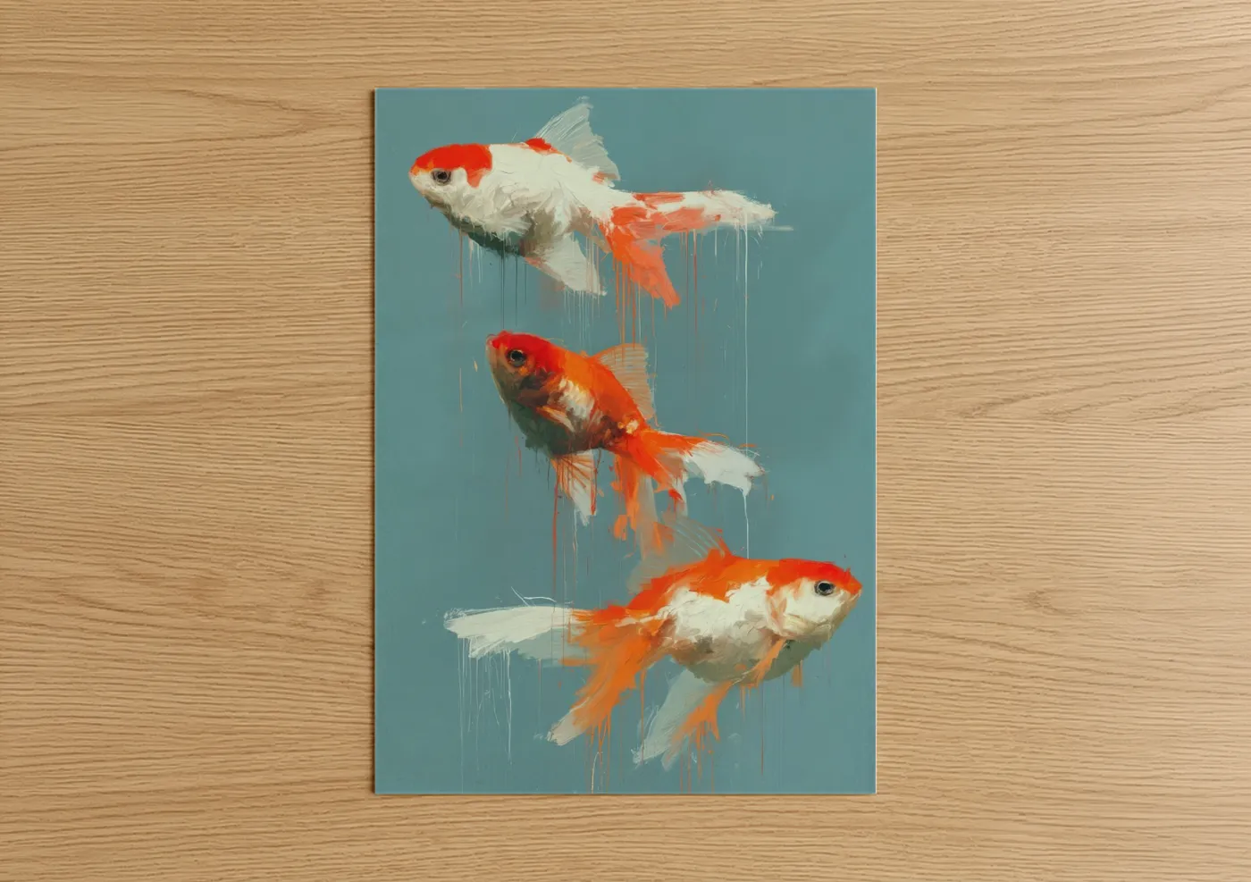 Crimson Watercolor Goldfish Trio Wall Art