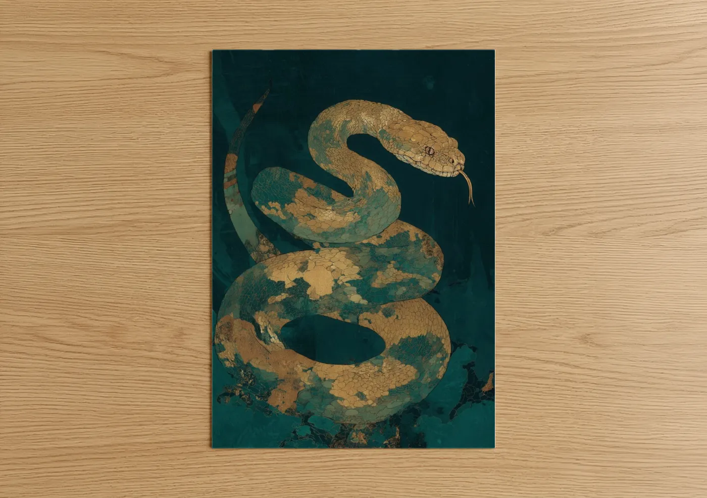 Coiled Python Gold Teal Wall Art