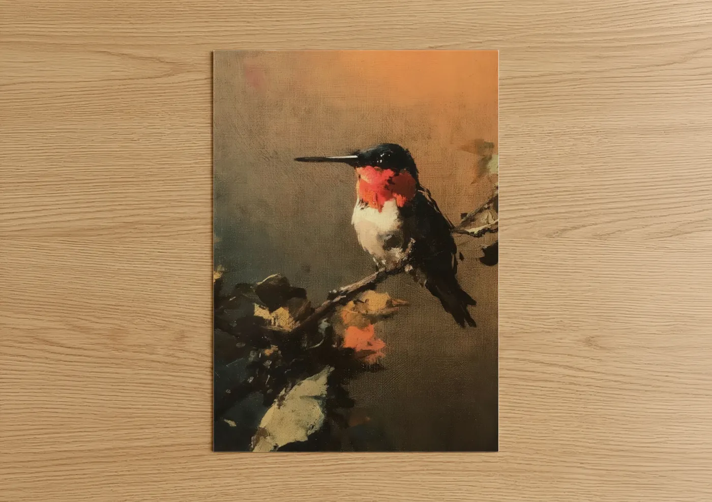 Ruby Hummingbird Perched Branch Wall Art