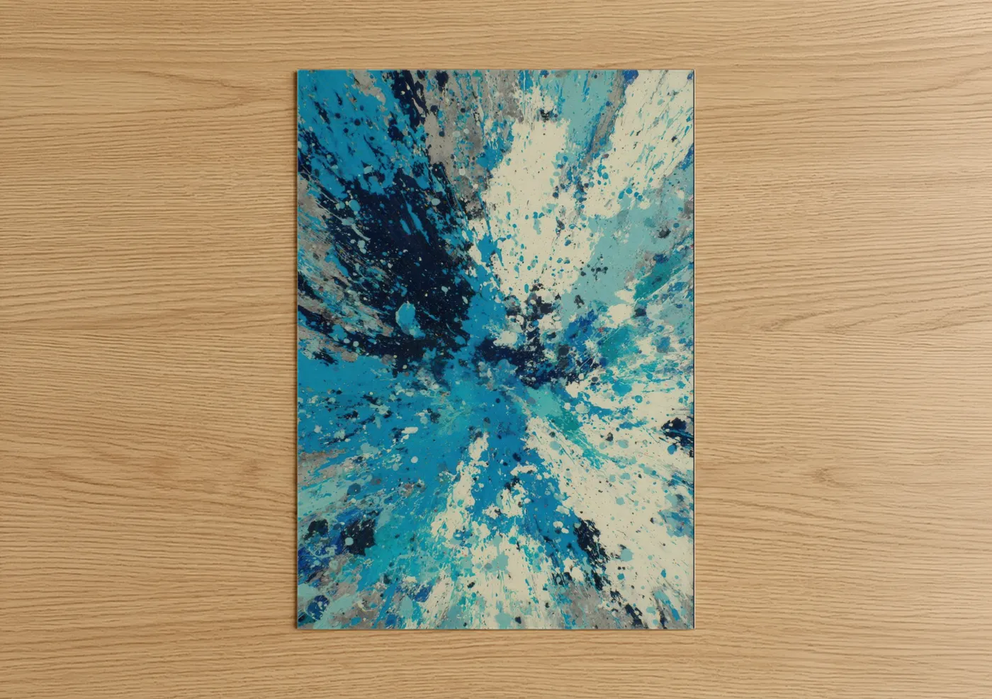 Tuna art print on warm oak wood — blue and blue and white palette — Oceanic Explosion poster