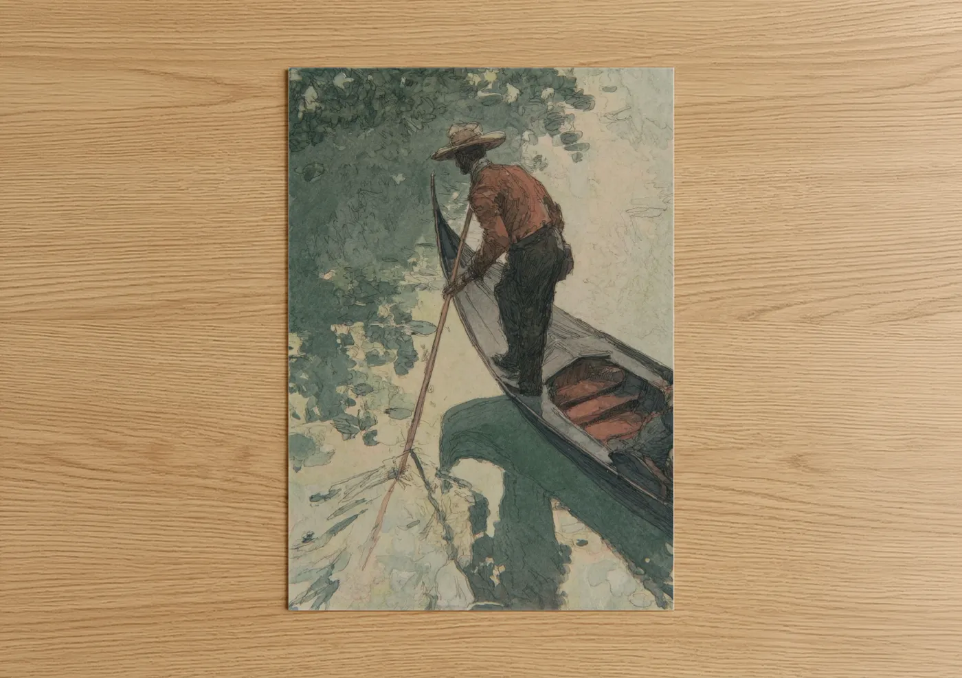 Venetian Gondolier Watercolor Painting Wall Art