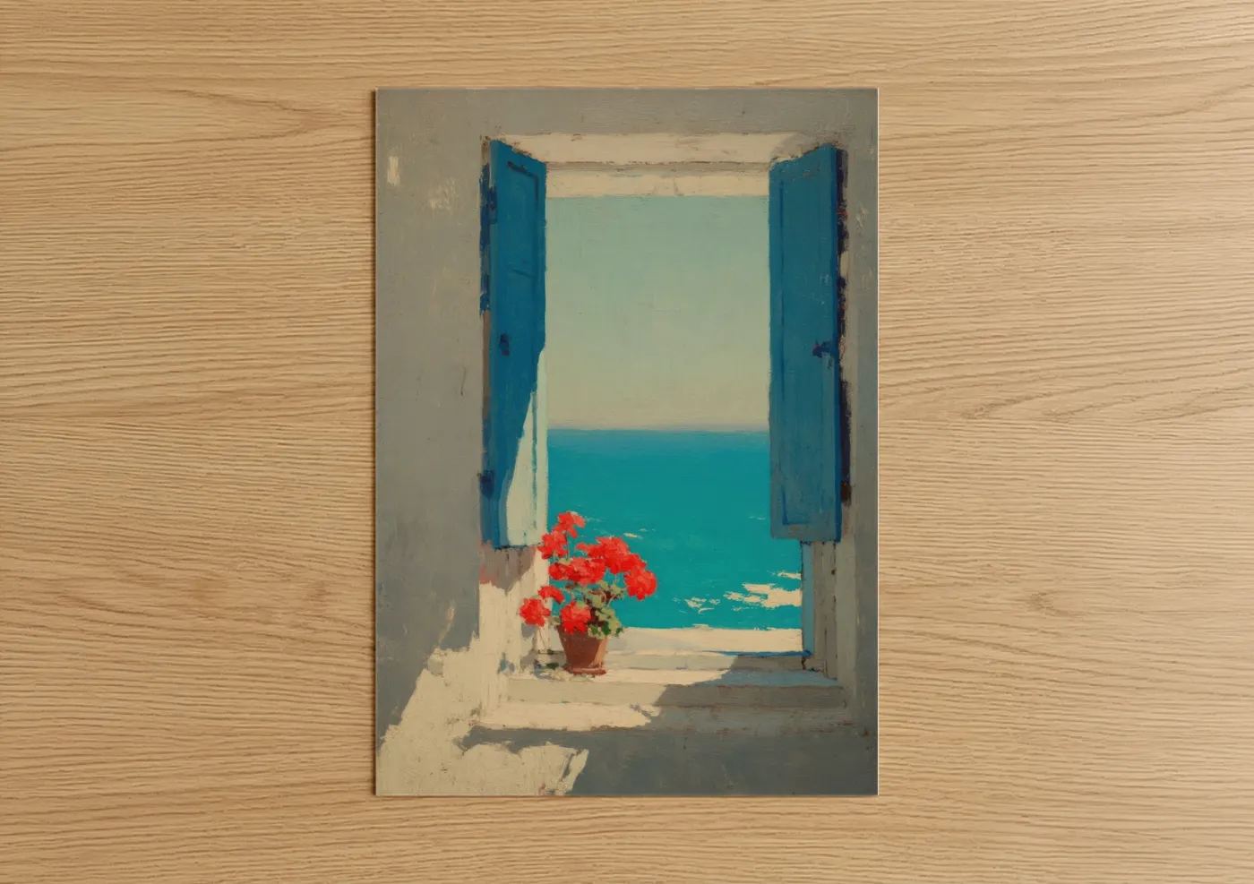 Blue Door Coastal Window Ocean View Wall Art
