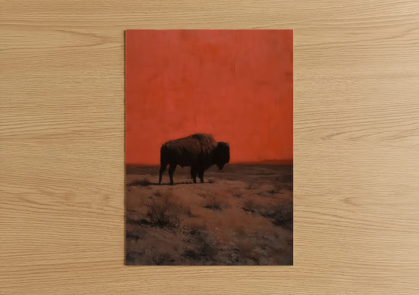 Crimson Bison Desert Landscape Wall Art