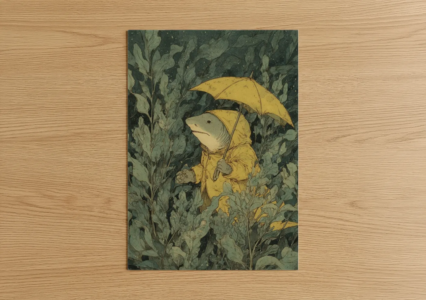 Lemon Shark in Rain Storybook Illustration Wall Art