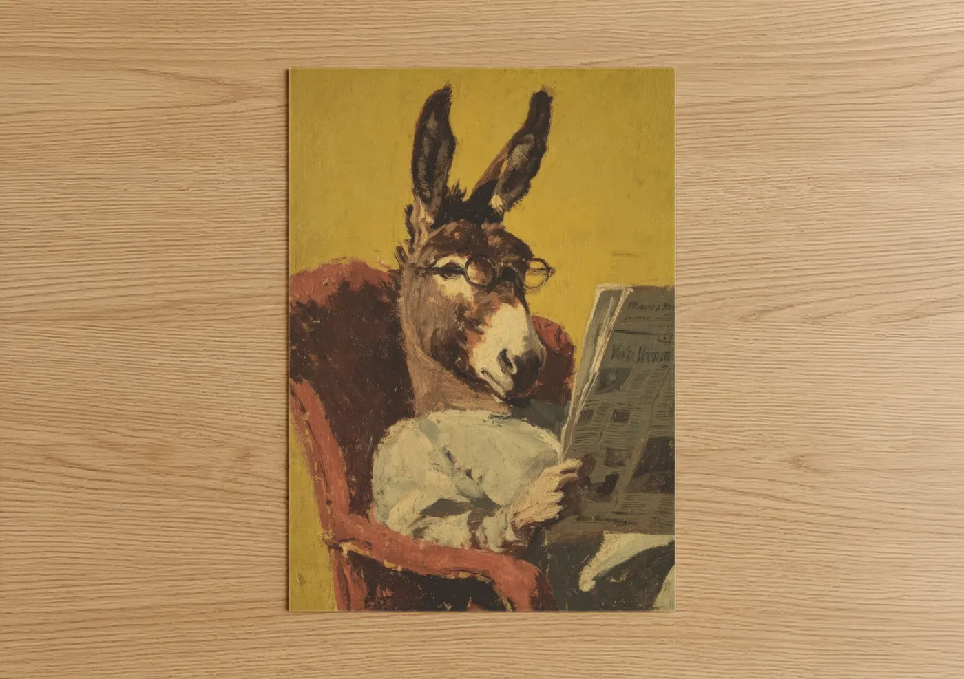Scholarly Mule Reading Newspaper Portrait Wall Art