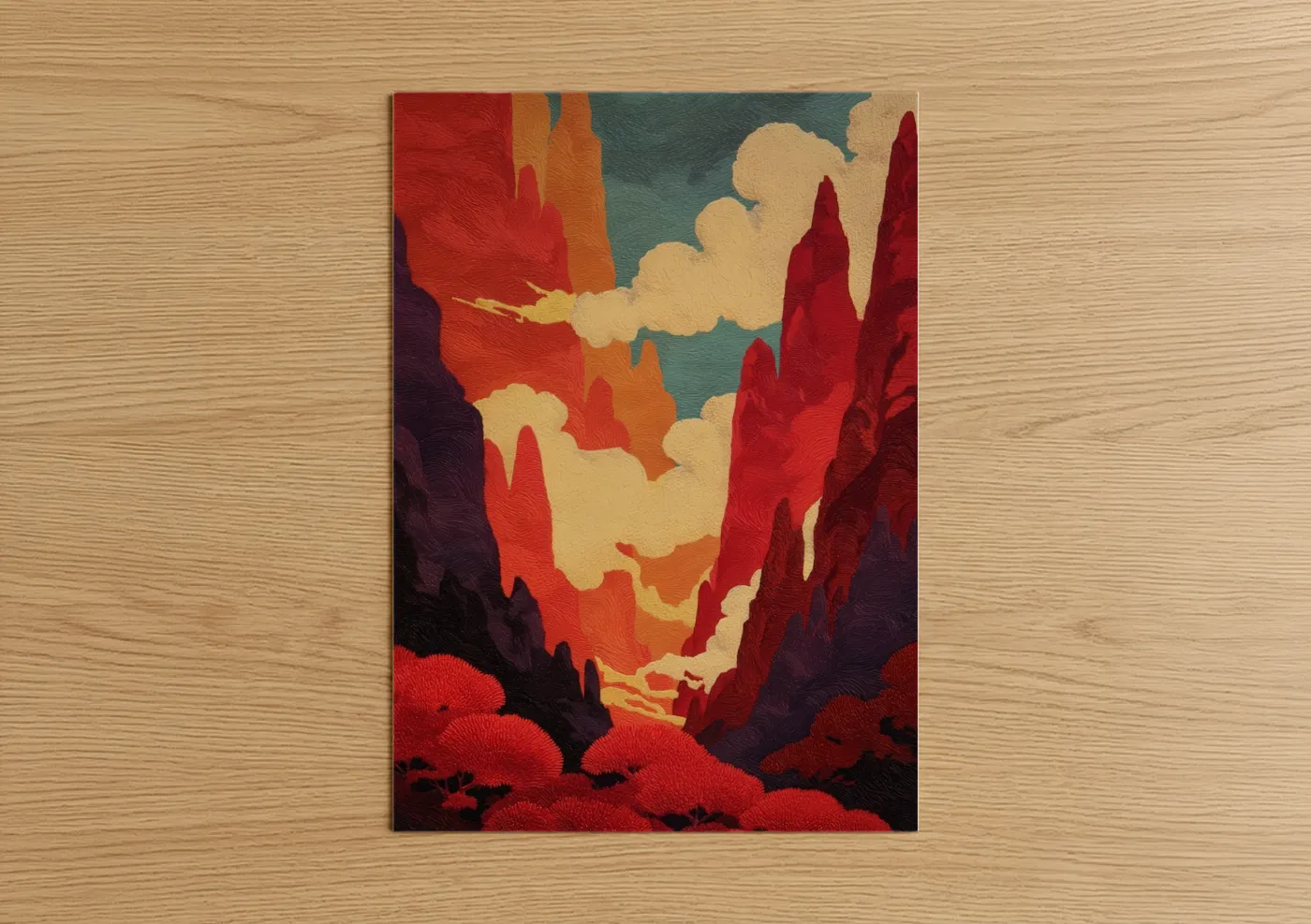 Crimson Canyon Vista Abstract Landscape Wall Art