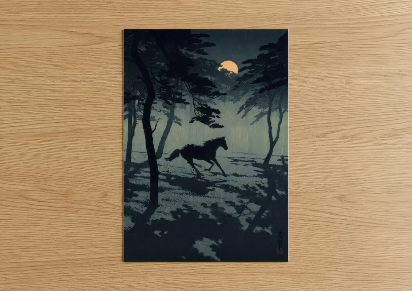 Miniature Horse Moonlight Forest Silhouette Wall Art