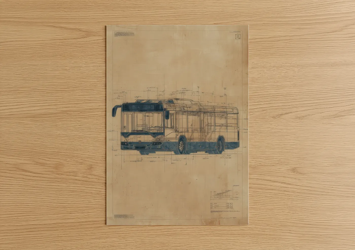 Blueprint Bus Technical Drawing Wall Art