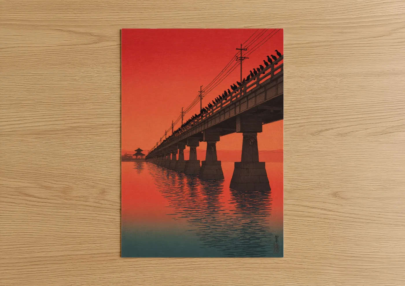 Modern Bridge at Sunset Over Water Wall Art