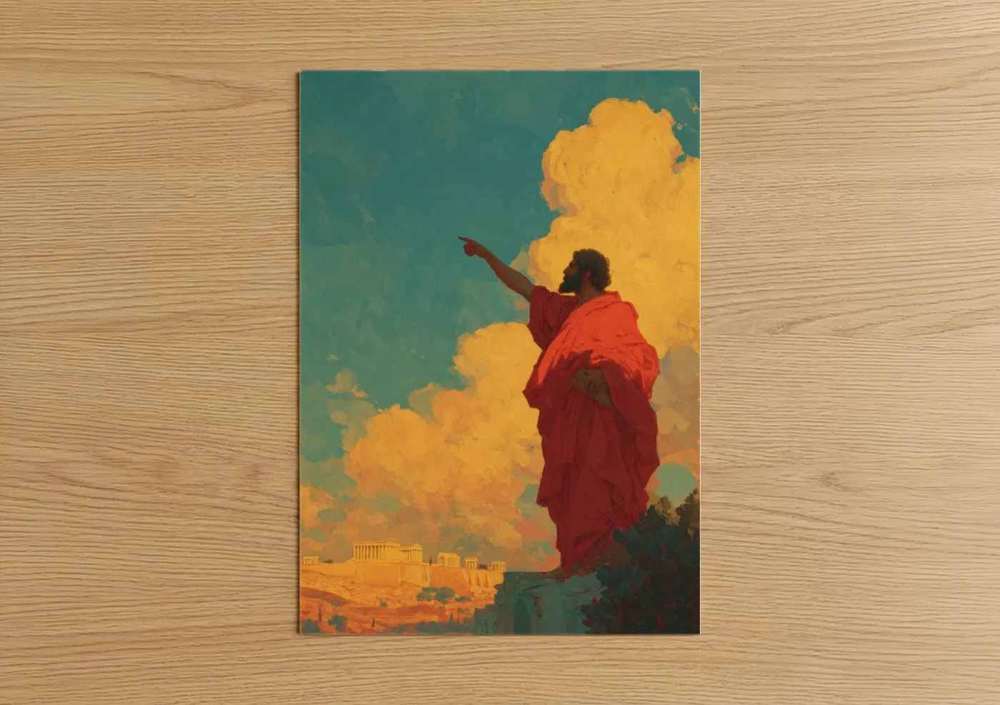 St. paul art print on warm oak wood — gold and red palette — Apostle's Vision poster