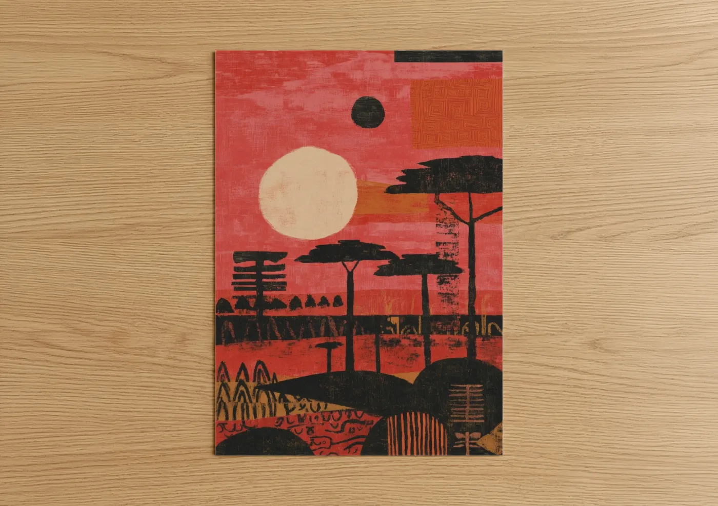 Crimson Kwanzaa Sunset African Landscape Wall Art