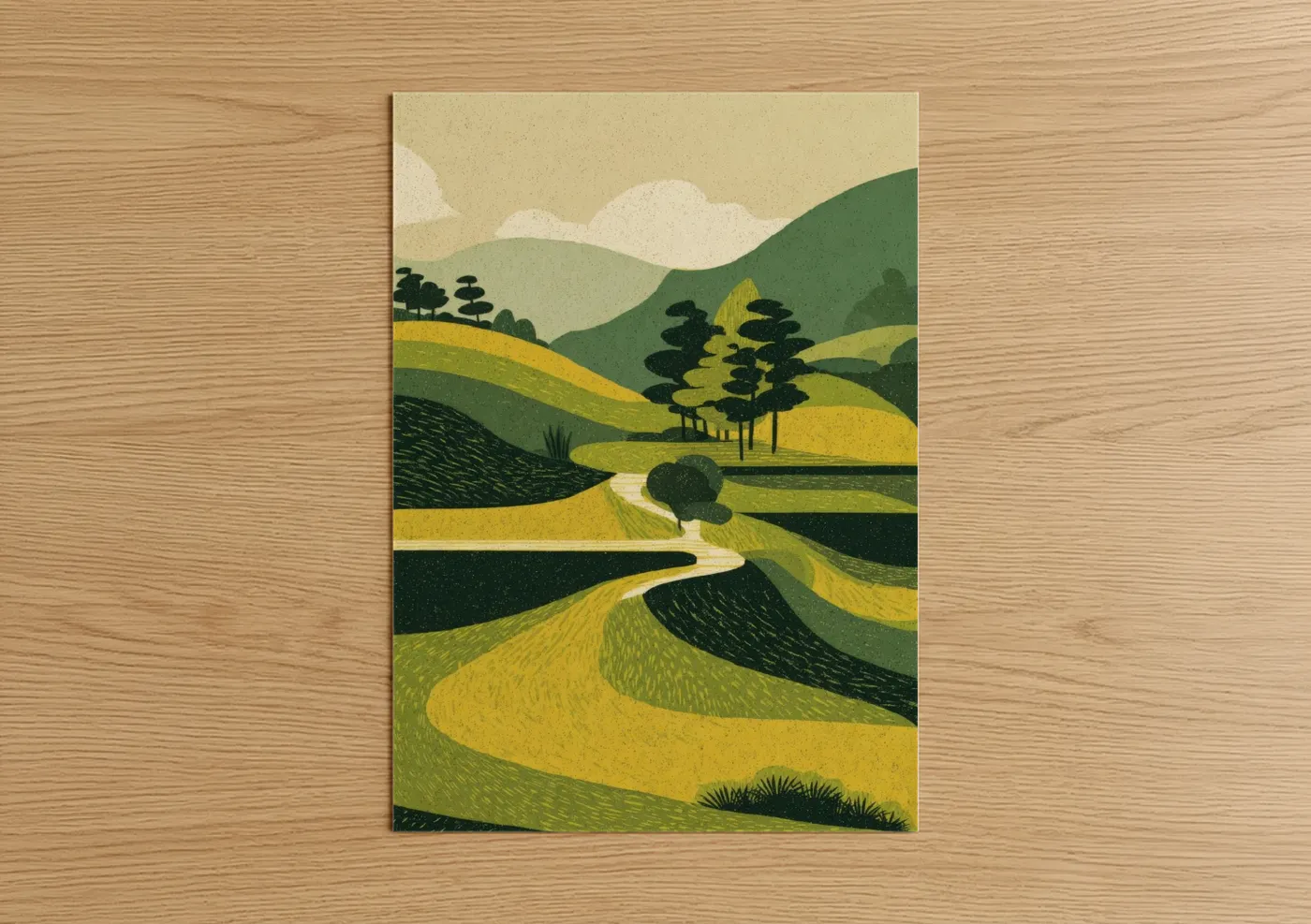 Rolling Hills Landscape Green Field Wall Art