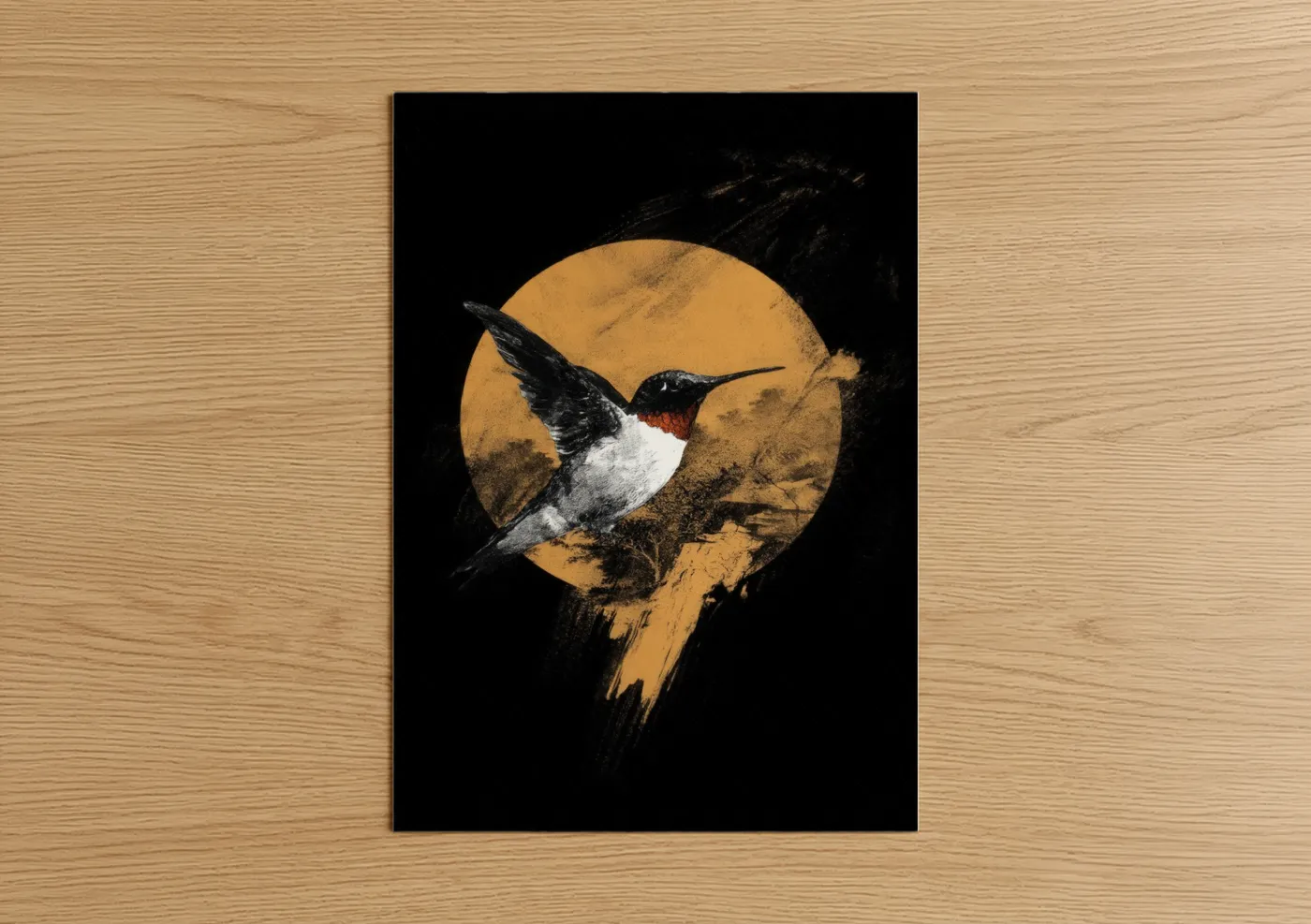 Golden Moon Hummingbird Art Print Wall Art