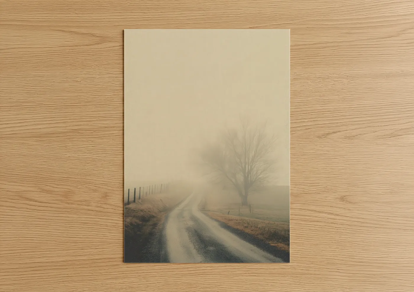 Misty Country Road with Bare Tree Wall Art