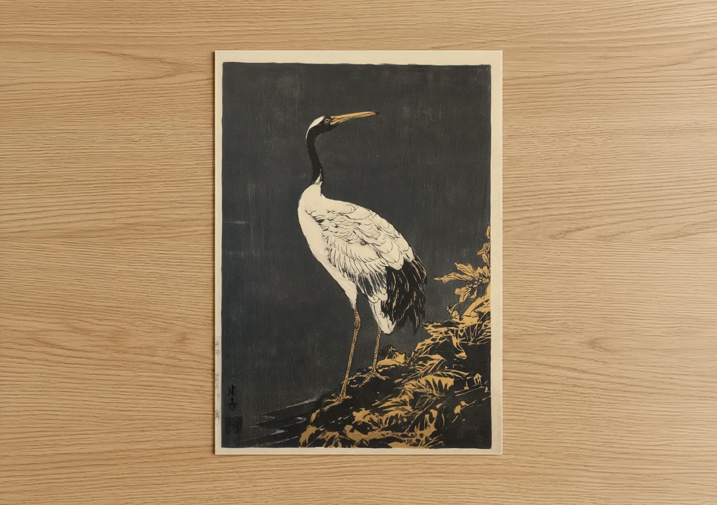 Elegant Crane Japanese Woodblock Wall Art