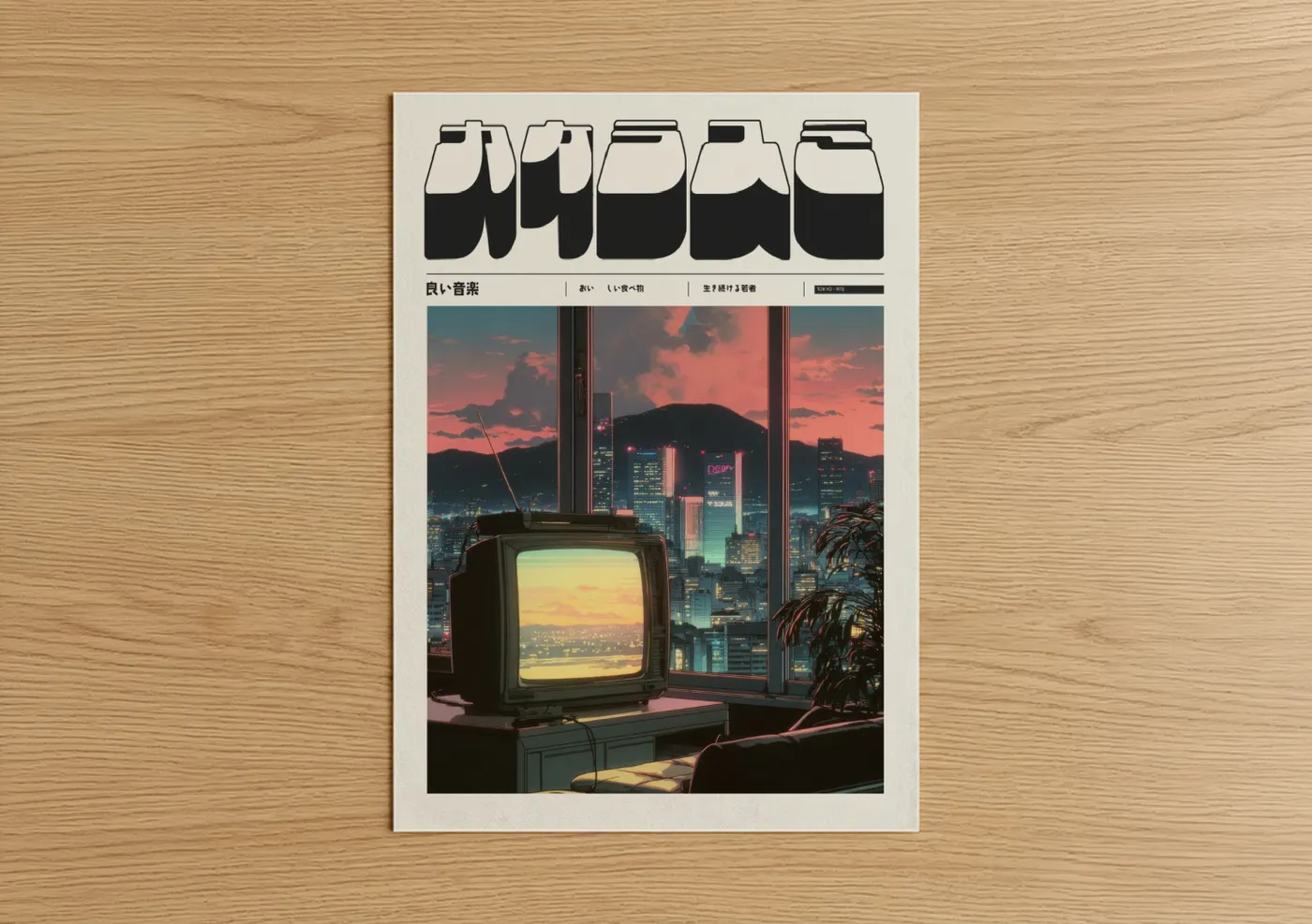 Neon Cityscape Sunset Anime Aesthetic Wall Art