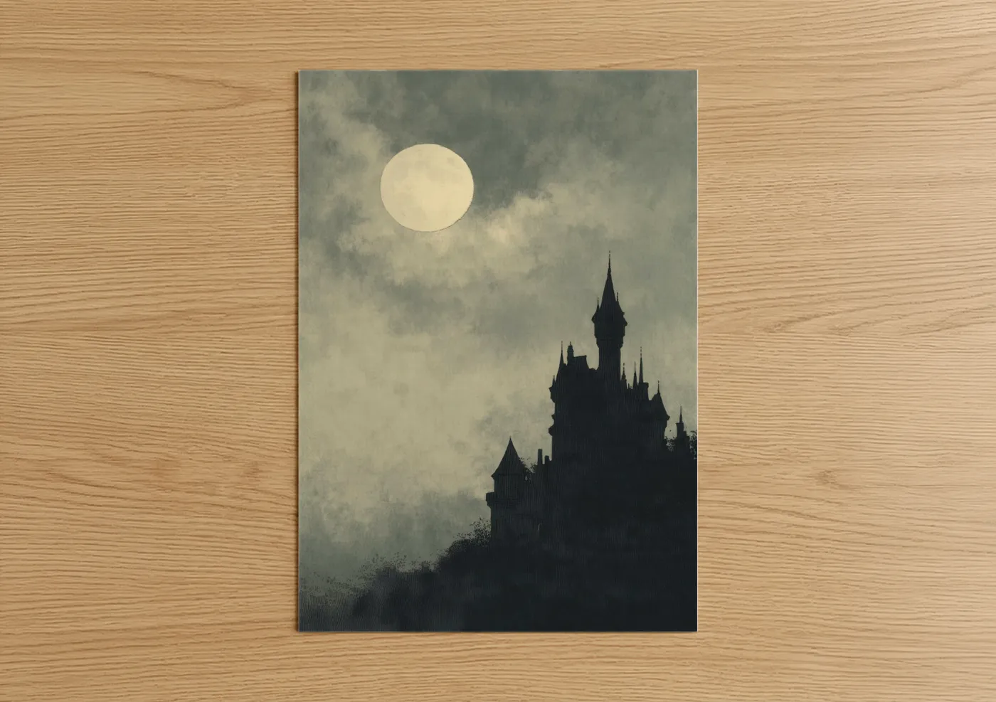 Moonlit Castle Night Sky Silhouette Wall Art