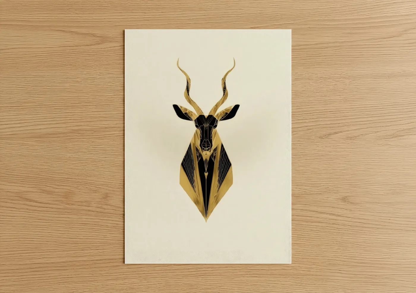 Golden Antelope Geometric Wall Art