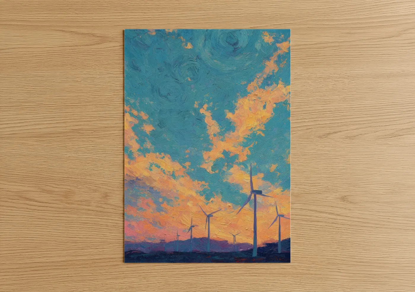 Golden Sunset Wind Turbine Farm Wall Art