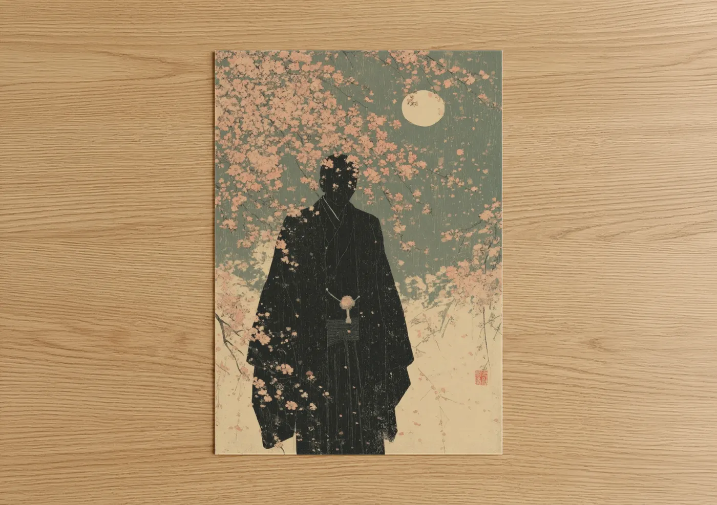 Elegant Man Cherry Blossoms Moonlight Wall Art