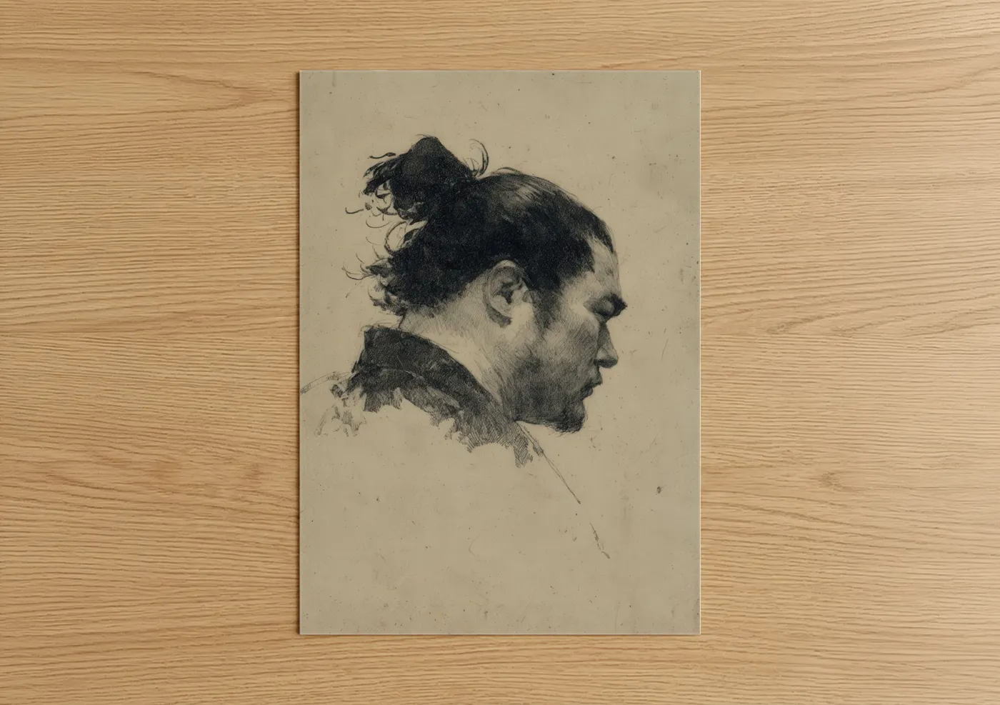 Stoic Sumo Wrestler Portrait Sketch Wall Art