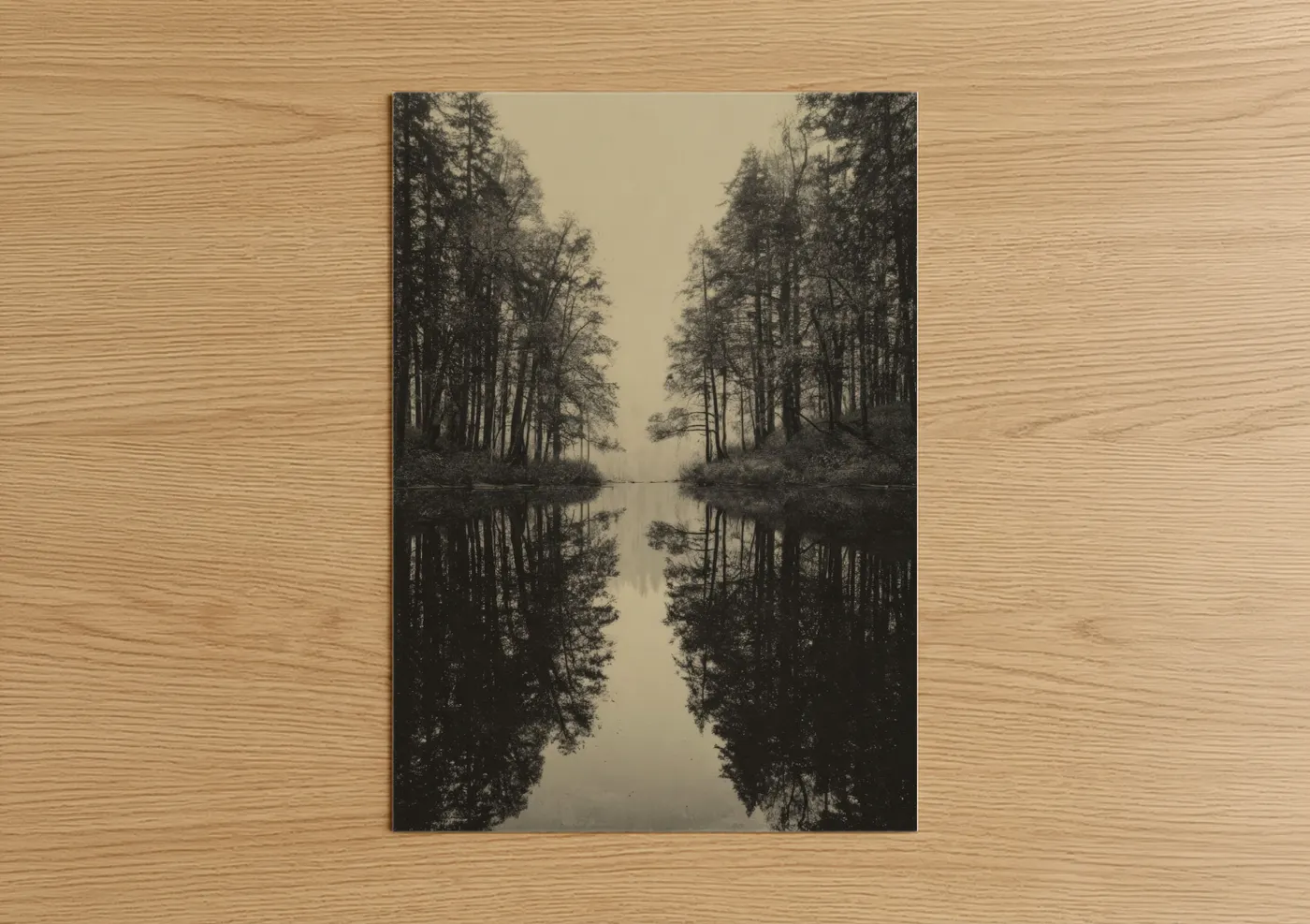 Misty Maple Forest River Reflection Wall Art
