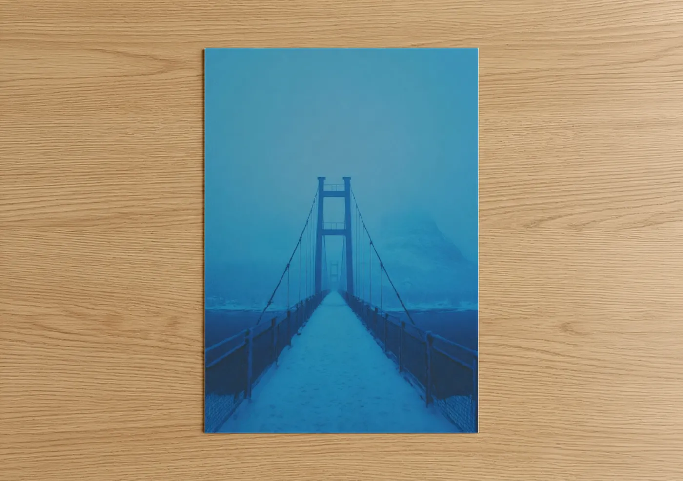 Misty Suspension Bridge in Blue Fog Wall Art