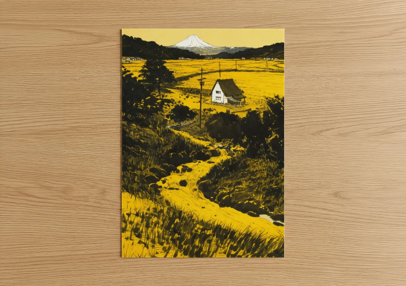 Mount Fuji Rural Landscape Yellow Field Wall Art