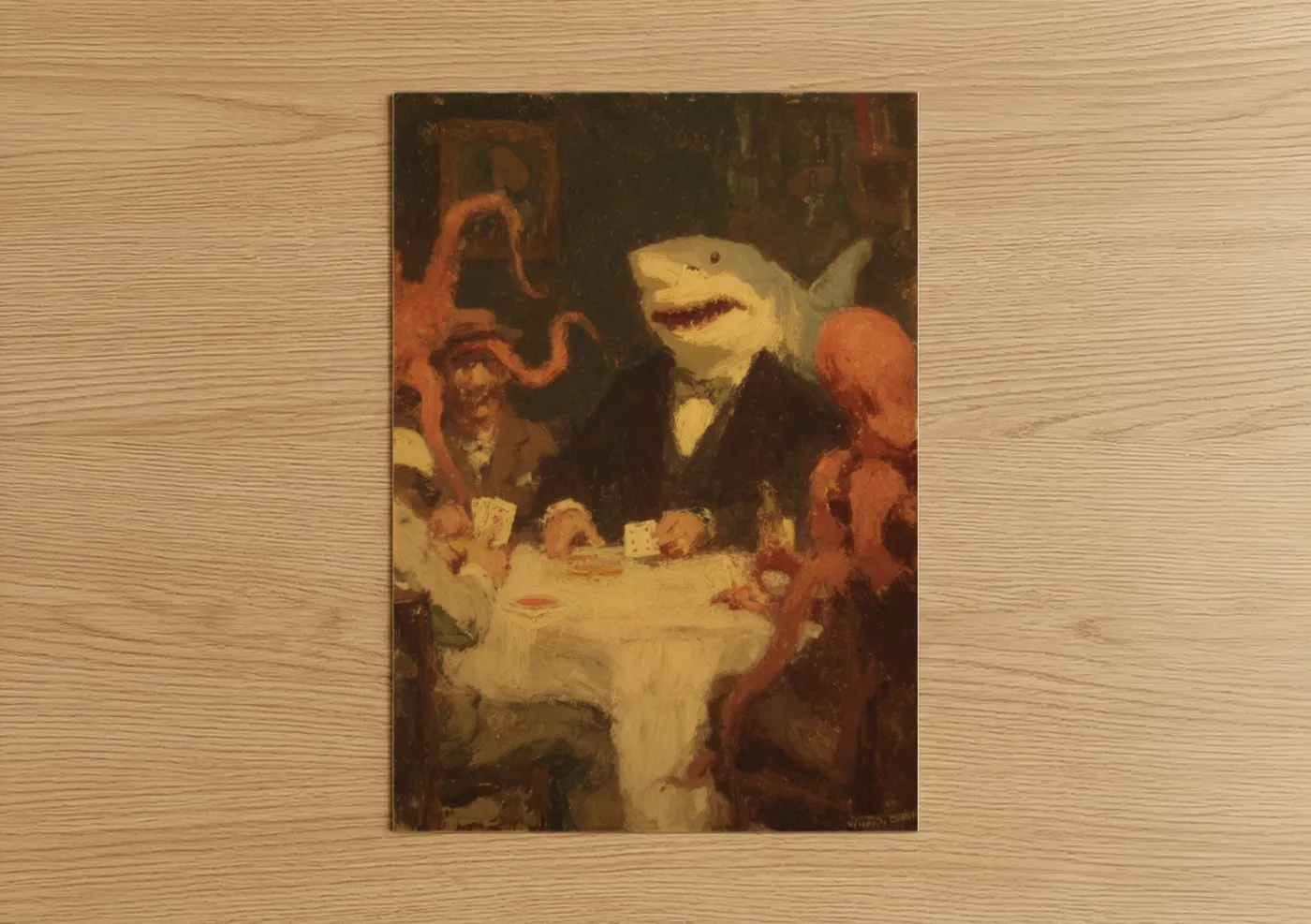 Great White Shark Playing Poker Wall Art