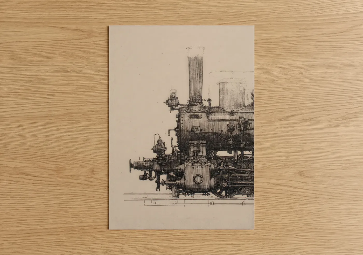 Industrial Steam Engine Technical Drawing Wall Art