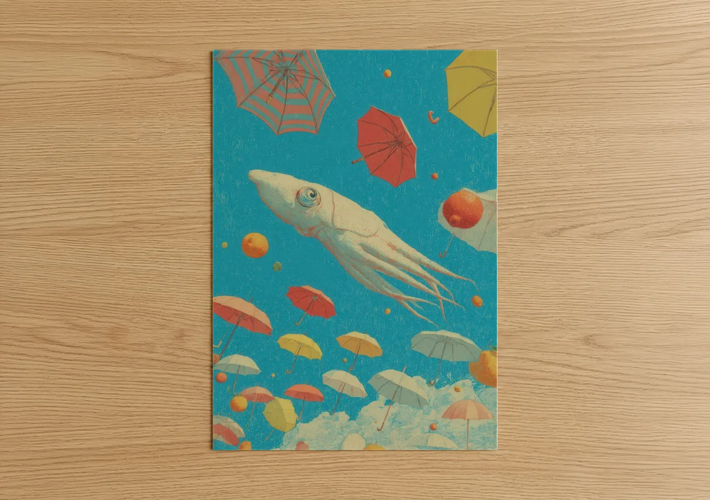 Whimsical Squid Umbrellas Surreal Wall Art
