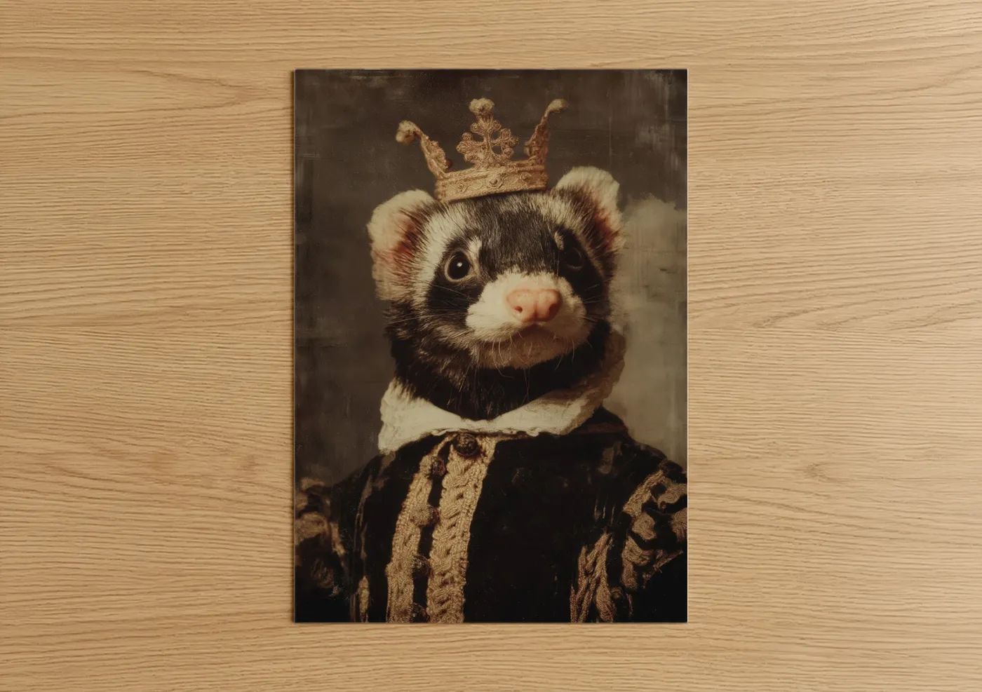 Royal Ferret Portrait with Crown Wall Art