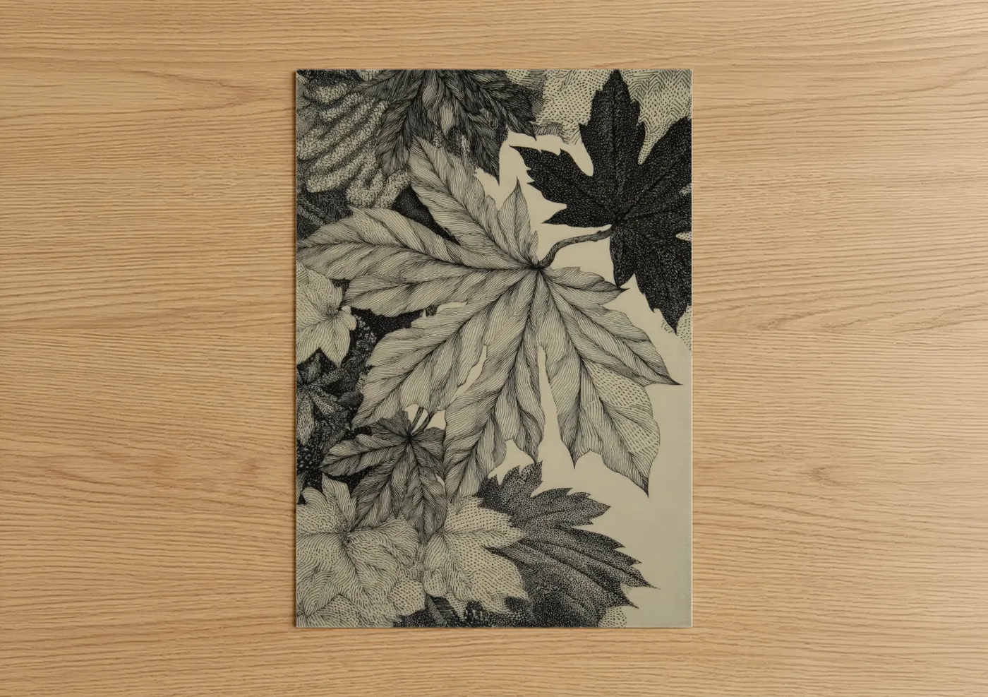 Black and White Botanical Leaf Illustration Wall Art