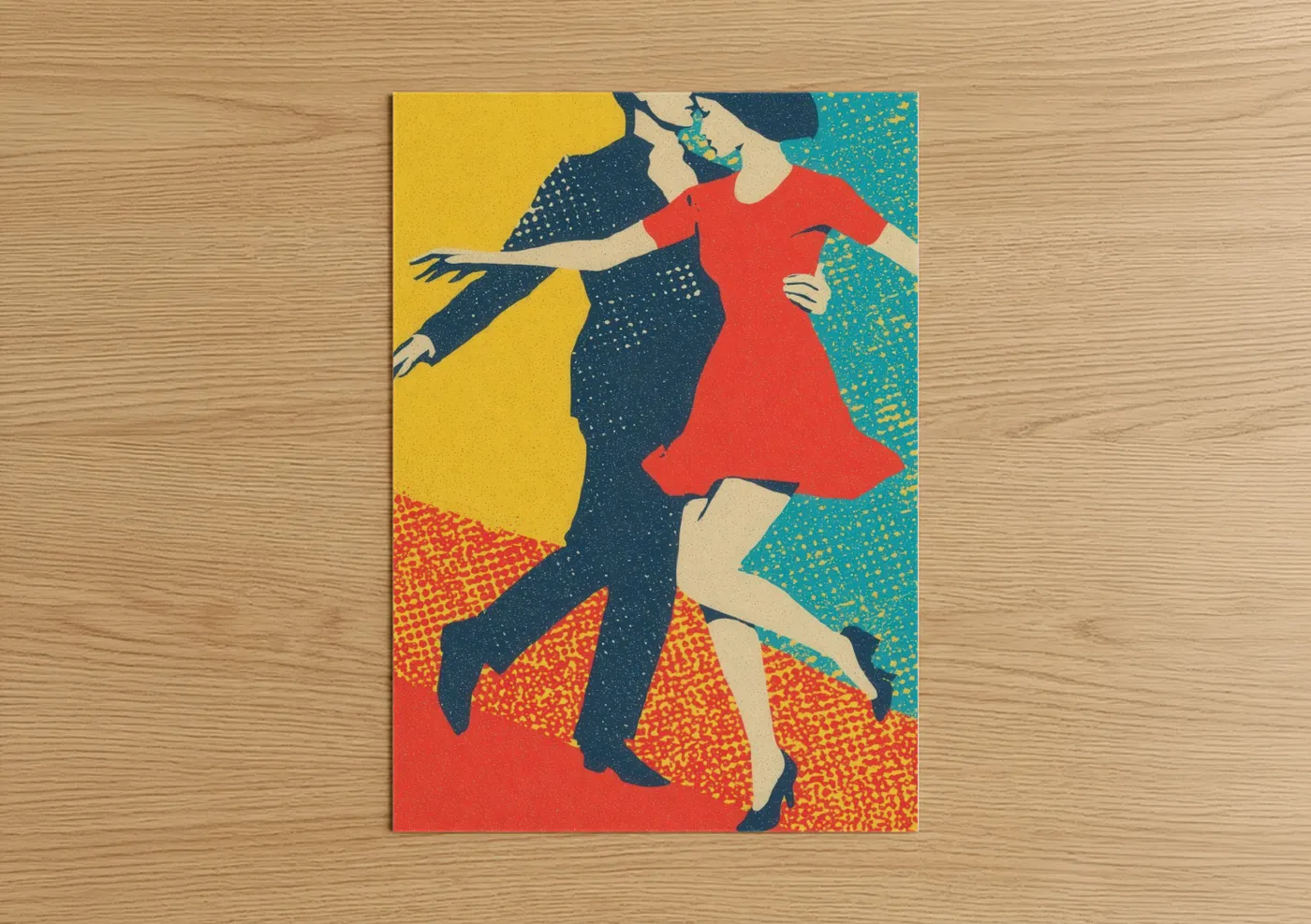 Retro Disco Dance Couple Illustration Wall Art