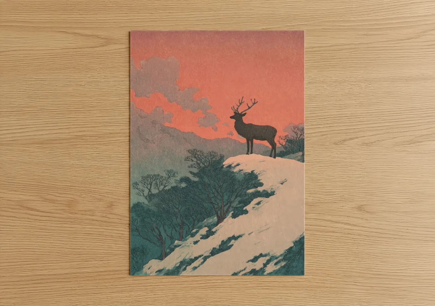 Alpine Reindeer Winter Landscape Wall Art
