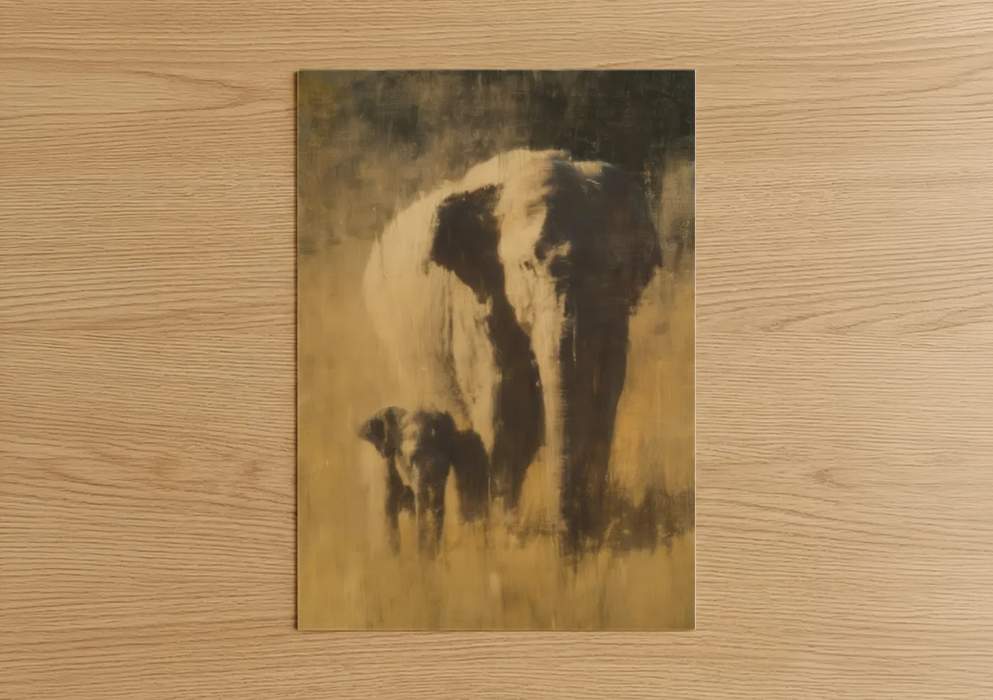 Golden Asian Elephant Impressionist Wall Art