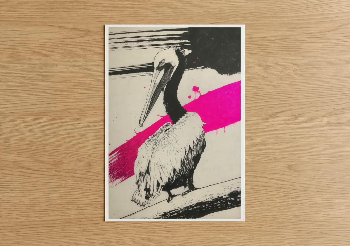 Magenta Pelican Modern Line Wall Art