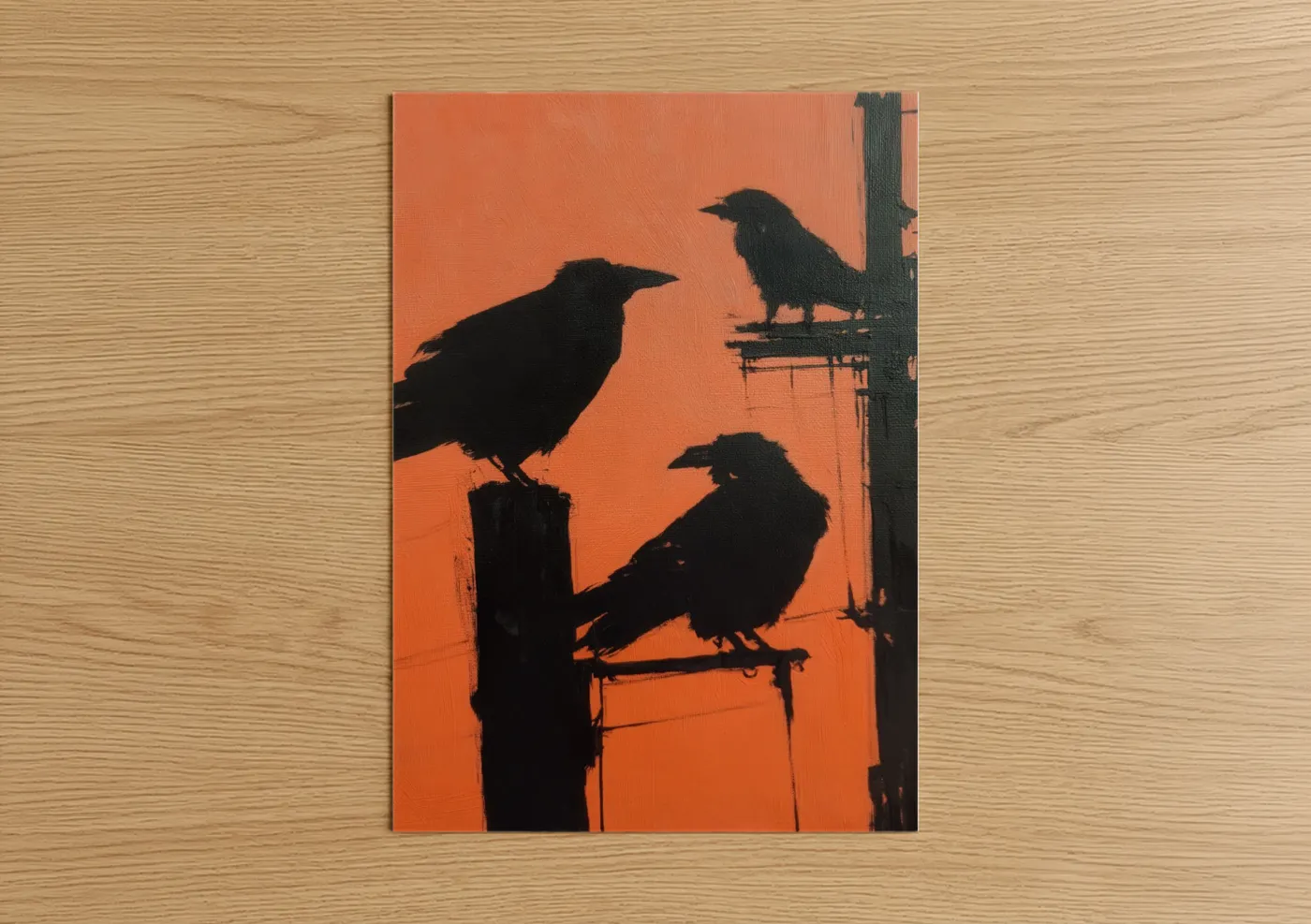 Sunset Crows Silhouette Orange Sky Wall Art