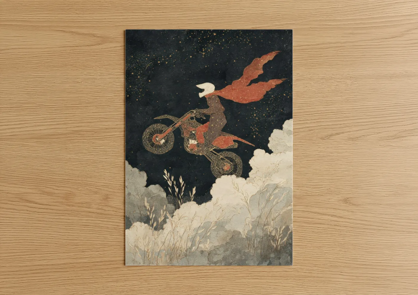 Starlit Rider Vintage Motorcycle Wall Art