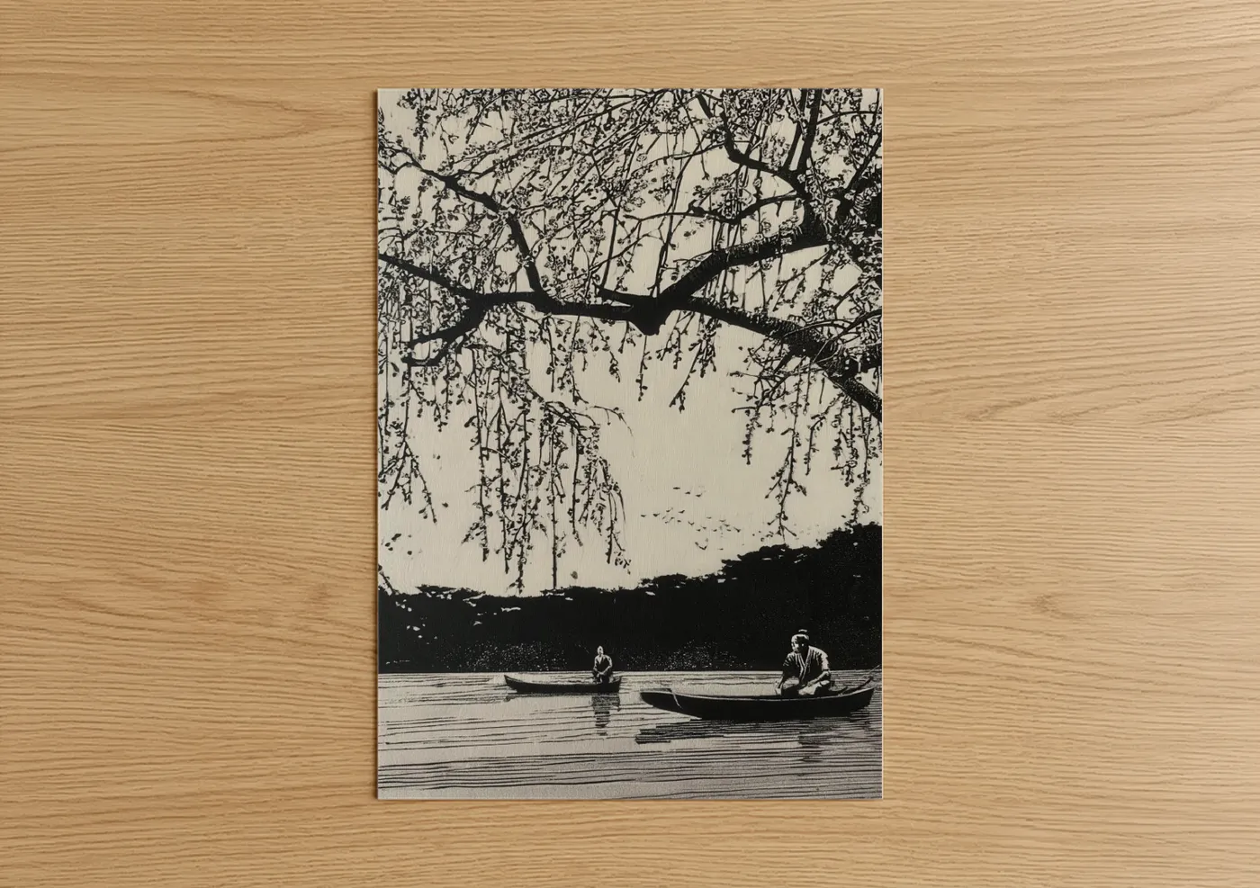 Riverside Cherry Blossoms Silhouette Wall Art