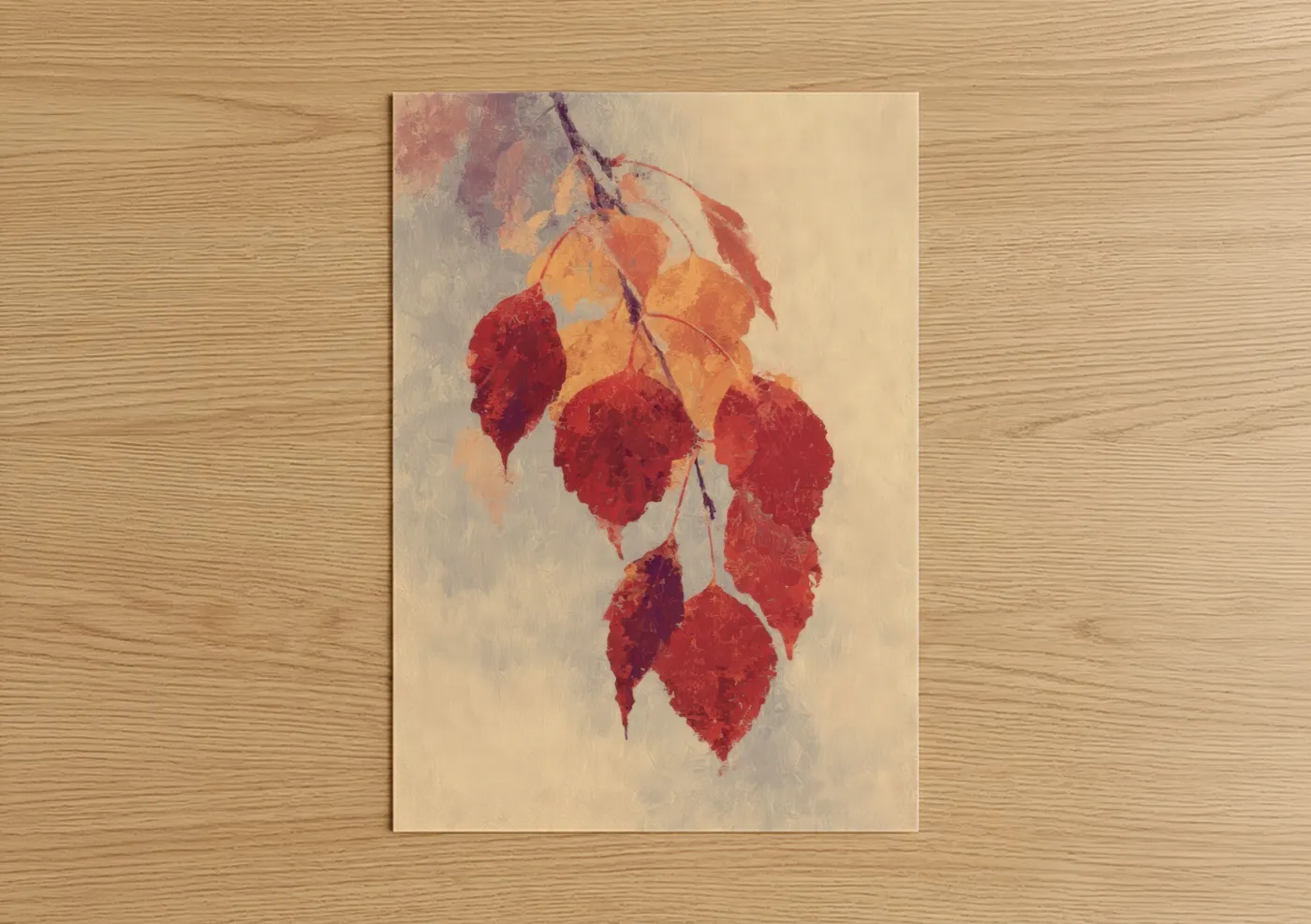 Autumn Birch Branch Watercolor Wall Art