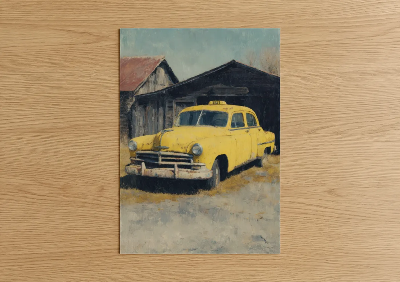 Vintage Yellow Taxi Cab Rural Decay Wall Art