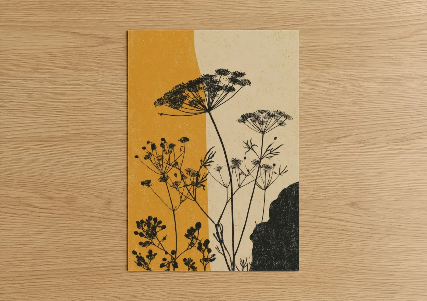 Golden Fennel Botanical Line Art Print Wall Art