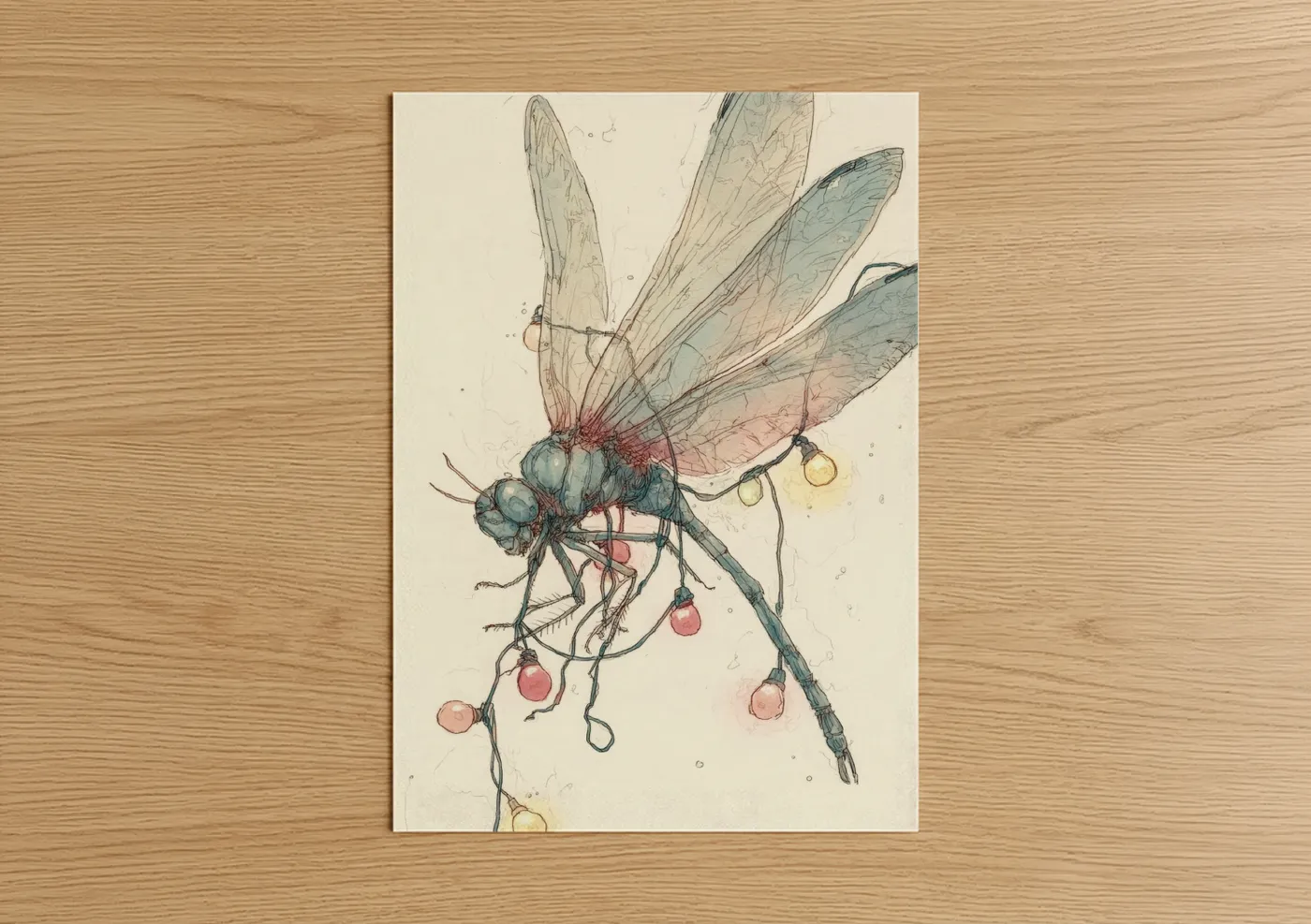 Whimsical Dragonfly Watercolor Illustration Wall Art