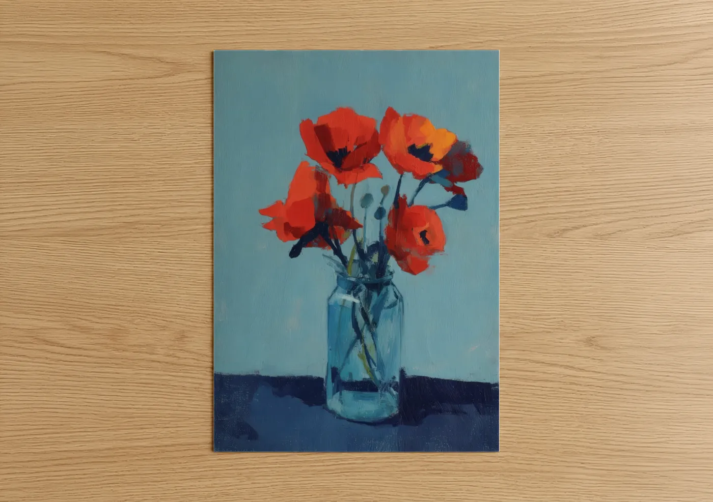 Crimson Poppies in Glass Vase Painting Wall Art