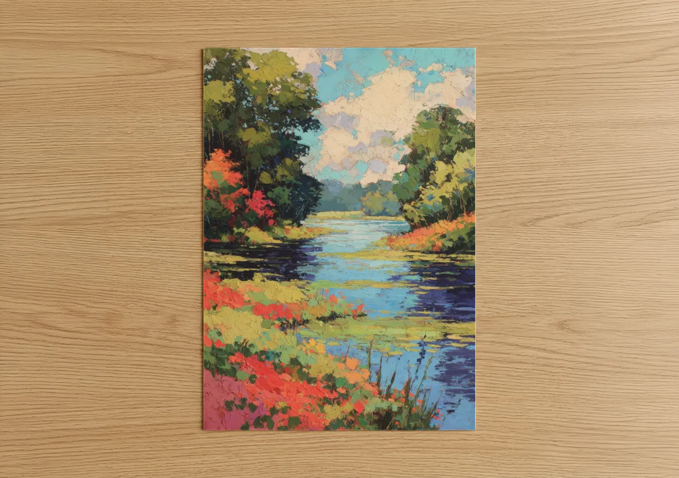 Autumn River Landscape Oil Painting Wall Art
